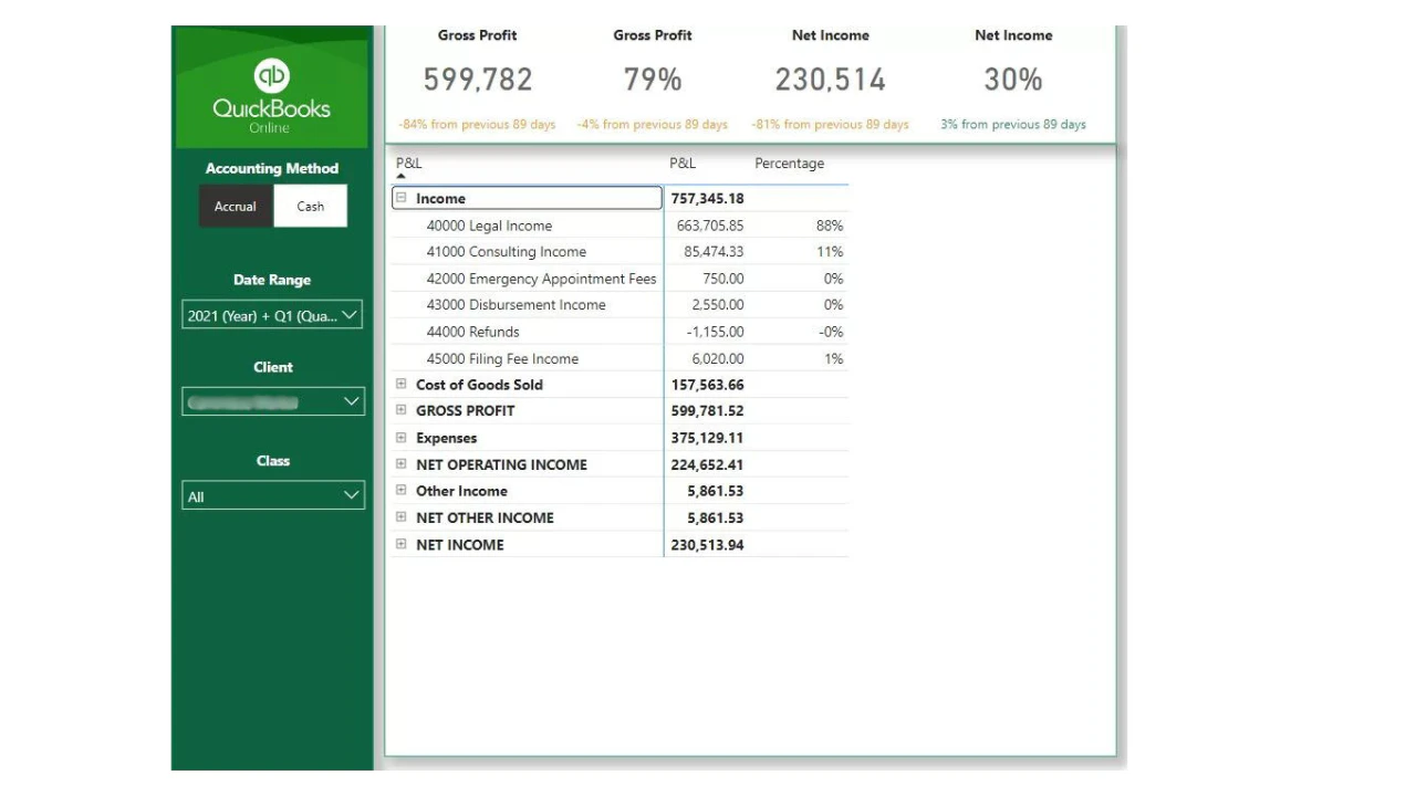 screenshot of Quickbooks Power BI Connector